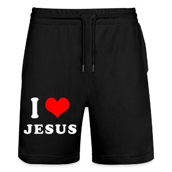I love Jesus - Stanley/Stella Trainer Unisex Organic Jogging Shorts - black - Front - Nik (191cm) & Marisol (170cm)