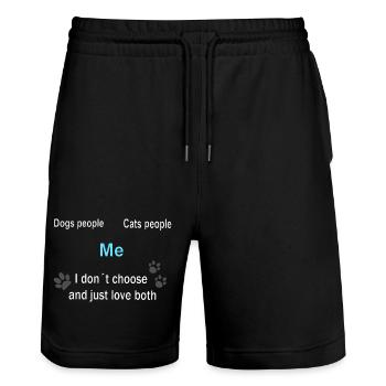 Cats and Dogs, Tier tatzen, besitzer, Halter - Stanley/Stella Unisex Bio Joggingshorts Trainer  - Schwarz - Vorne - Nik (191cm) & Marisol (170cm)