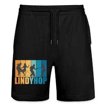 Lindy Hop Vintage Retro Tänzer Lindyhop Geschenk - Stanley/Stella Unisex Bio Joggingshorts Trainer  - Schwarz - Vorne - Nik (191cm) & Marisol (170cm)