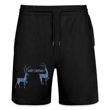 Blue reindeer couple for Christmas - Stanley/Stella Trainer Unisex Organic Jogging Shorts - black - Front - Nik (191cm) & Marisol (170cm)