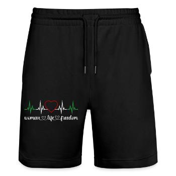 Woman Life Freedom Herzschlag Frauenrechte Iran - Stanley/Stella Unisex Bio Joggingshorts Trainer  - Schwarz - Vorne - Nik (191cm) & Marisol (170cm)