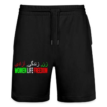 Women life freedom jin jiyan azadi - Short de jogging bio TRAINER Stanley/Stella unisexe - noir - Devant - Nik (191cm) & Marisol (170cm)