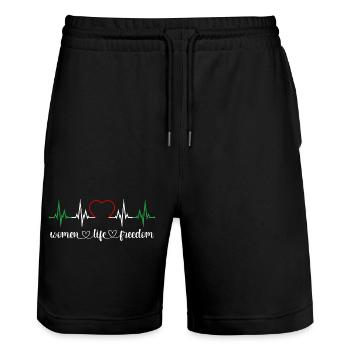 Women Life Freedom Herzschlag Iran Frauenrechte - Stanley/Stella Unisex Bio Joggingshorts Trainer  - Schwarz - Vorne - Nik (191cm) & Marisol (170cm)