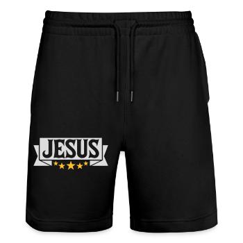 Jesus Christus Banner Zitat - Stanley/Stella Unisex Bio Joggingshorts Trainer  - Schwarz - Vorne - Nik (191cm) & Marisol (170cm)