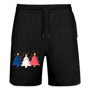 Joyeux Noël Weihnachtsbäume Frankreich Flagge - Stanley/Stella Unisex Bio Joggingshorts Trainer  - Schwarz - Vorne - Nik (191cm) & Marisol (170cm)