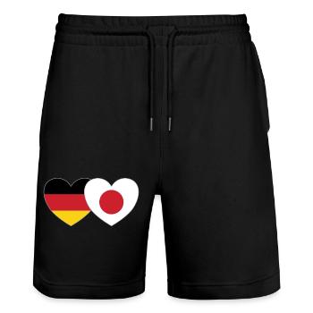 Deutschland Japan Flagge Herz - Stanley/Stella Unisex Bio Joggingshorts Trainer  - Schwarz - Vorne - Nik (191cm) & Marisol (170cm)