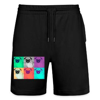 Pop Art Hund Design - Stanley/Stella Unisex Bio Joggingshorts Trainer  - Schwarz - Vorne - Nik (191cm) & Marisol (170cm)