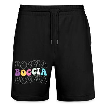 Bocciaspieler Bekleidung mit Boccia Kugeln Boccia - Stanley/Stella Unisex Bio Joggingshorts Trainer  - Schwarz - Vorne - Nik (191cm) & Marisol (170cm)