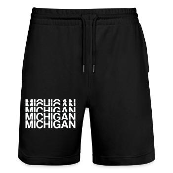 Michigan Raster Blockdesign - Stanley/Stella Unisex Bio Joggingshorts Trainer  - Schwarz - Vorne - Nik (191cm) & Marisol (170cm)