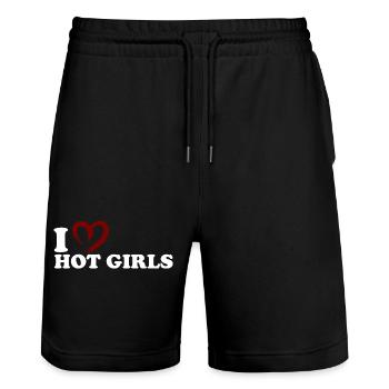 I ♥ Hot Girls - Stanley/Stella Trainer Unisex Organic Jogging Shorts - black - Front - Nik (191cm) & Marisol (170cm)