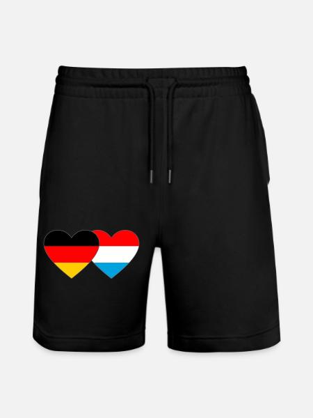 Germany Luxembourg Flag Heart - Stanley/Stella Trainer Unisex Organic Jogging Shorts - black