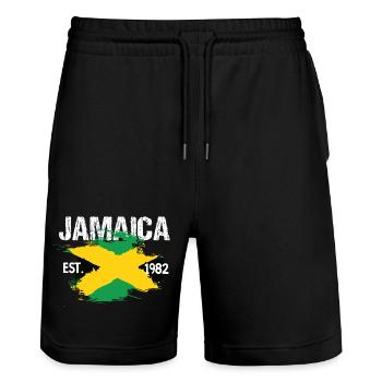 Jamaica Brush Flag Est1982 - Stanley/Stella Unisex Bio Joggingshorts Trainer  - Schwarz - Vorne - Nik (191cm) & Marisol (170cm)