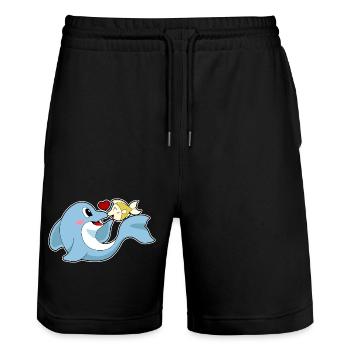Delfin Fisch - Stanley/Stella Unisex Bio Joggingshorts Trainer  - Schwarz - Vorne - Nik (191cm) & Marisol (170cm)