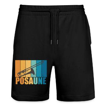 Posaune Vintage Musiker Instrument Geschenk - Stanley/Stella Unisex Bio Joggingshorts Trainer  - Schwarz - Vorne - Nik (191cm) & Marisol (170cm)