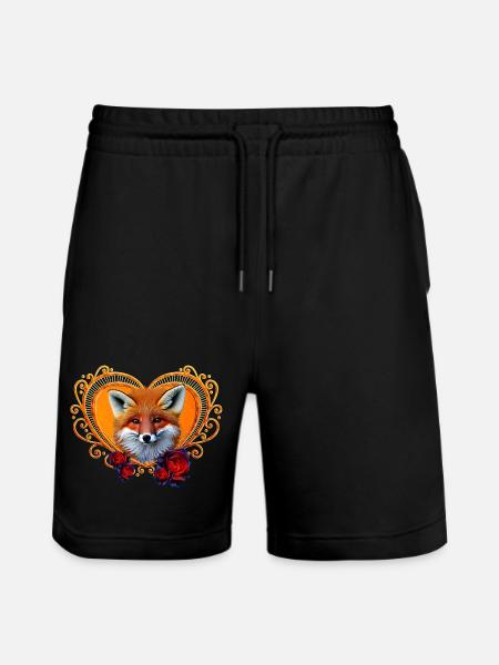 Wonderful fox head with heart - Stanley/Stella Trainer Unisex Organic Jogging Shorts - black