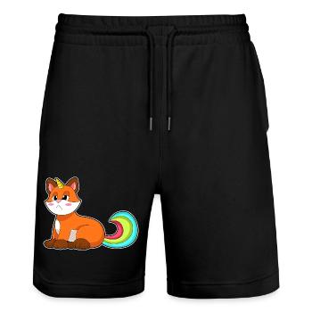 Fox Unicorn - Stanley/Stella Trainer Unisex Organic Jogging Shorts - black - Front - Nik (191cm) & Marisol (170cm)