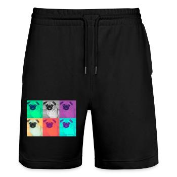 Pop Art Pug Design on Clothing - Stanley/Stella Trainer Unisex Organic Jogging Shorts - black - Front - Nik (191cm) & Marisol (170cm)