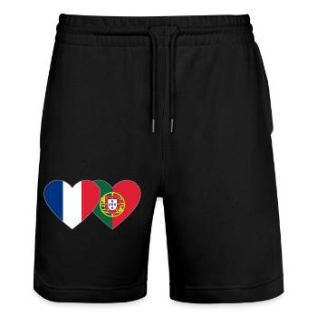 France Portugal Flag Coeur - Short de jogging bio TRAINER Stanley/Stella unisexe - noir - Devant - Nik (191cm) & Marisol (170cm)