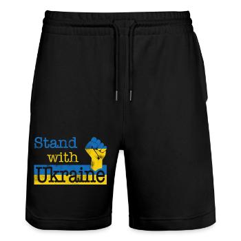 Stand with Ukraine! blue yellow - Stanley/Stella Trainer Unisex Organic Jogging Shorts - black - Front - Nik (191cm) & Marisol (170cm)