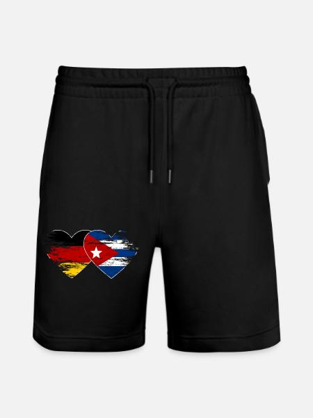 Germany Cuba flag used heart - Stanley/Stella Trainer Unisex Organic Jogging Shorts - black