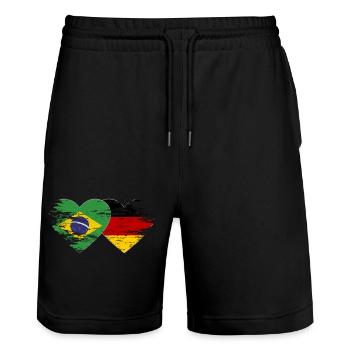 Brésil Allemagne drapeau utilisé coeur - Short de jogging bio TRAINER Stanley/Stella unisexe - noir - Devant - Nik (191cm) & Marisol (170cm)