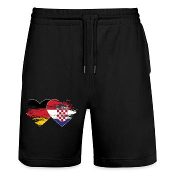 Germany Croatia flag used heart - Stanley/Stella Trainer Unisex Organic Jogging Shorts - black - Front - Nik (191cm) & Marisol (170cm)