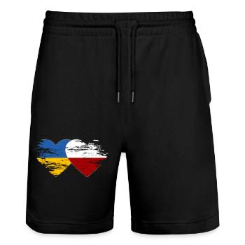 Ukraine Polen Flagge used Herz - Stanley/Stella Unisex Bio Joggingshorts Trainer  - Schwarz - Vorne - Nik (191cm) & Marisol (170cm)