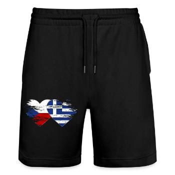Czech Republic Greece Flag used heart - Stanley/Stella Trainer Unisex Organic Jogging Shorts - black - Front - Nik (191cm) & Marisol (170cm)