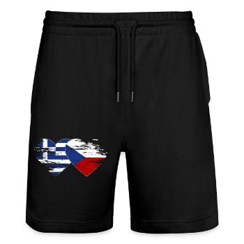 Greece Czech Republic flag used heart - Stanley/Stella Trainer Unisex Organic Jogging Shorts - black - Front - Nik (191cm) & Marisol (170cm)