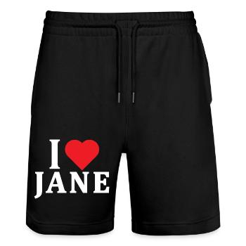 T-Shirt I love Jane T-Shirt Geschenkidee - Stanley/Stella Unisex Bio Joggingshorts Trainer  - Schwarz - Vorne - Nik (191cm) & Marisol (170cm)