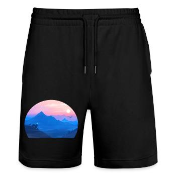 A Stellar Wolf Dream: The Colors of Dawn - Stanley/Stella Trainer Unisex Organic Jogging Shorts - black - Front - Nik (191cm) & Marisol (170cm)
