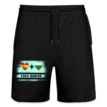 Spain and Bulgaria flag 100% genius - Stanley/Stella Trainer Unisex Organic Jogging Shorts - black - Front - Nik (191cm) & Marisol (170cm)
