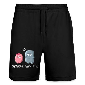 Grosser Bruder - Stanley/Stella Unisex Bio Joggingshorts Trainer  - Schwarz - Vorne - Nik (191cm) & Marisol (170cm)