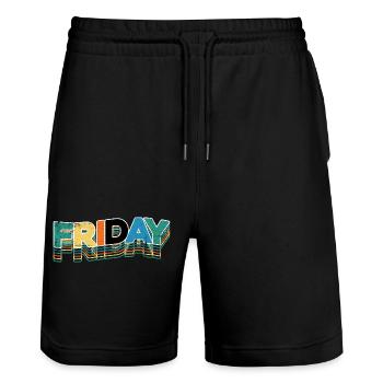 Freitag Retro Stack Letters - Stanley/Stella Unisex Bio Joggingshorts Trainer  - Schwarz - Vorne - Nik (191cm) & Marisol (170cm)