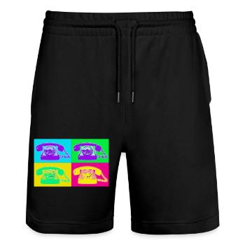 Pop-Art-Quad-Neon-Telefon - Stanley/Stella Unisex Bio Joggingshorts Trainer  - Schwarz - Vorne - Nik (191cm) & Marisol (170cm)