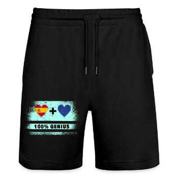 Spain and Europe flag 100% genius - Stanley/Stella Trainer Unisex Organic Jogging Shorts - black - Front - Nik (191cm) & Marisol (170cm)