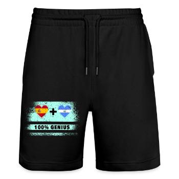 Flagge Spanien und El Salvador 100% genial - Stanley/Stella Unisex Bio Joggingshorts Trainer  - Schwarz - Vorne - Nik (191cm) & Marisol (170cm)