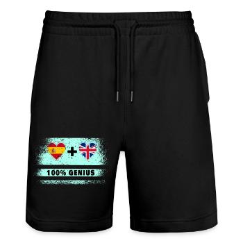 Spain and Great Britain flag 100% genius - Stanley/Stella Trainer Unisex Organic Jogging Shorts - black - Front - Nik (191cm) & Marisol (170cm)