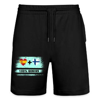Spanien und Finnland Flagge 100% genial - Stanley/Stella Unisex Bio Joggingshorts Trainer  - Schwarz - Vorne - Nik (191cm) & Marisol (170cm)
