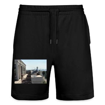 Möwenblick am Hafen Dachterrasse - Stanley/Stella Unisex Bio Joggingshorts Trainer  - Schwarz - Vorne - Nik (191cm) & Marisol (170cm)