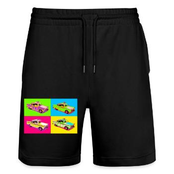 Taxi Pop Art Vier-Farben - Stanley/Stella Unisex Bio Joggingshorts Trainer  - Schwarz - Vorne - Nik (191cm) & Marisol (170cm)