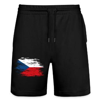 Tschechien Flagge used - Stanley/Stella Unisex Bio Joggingshorts Trainer  - Schwarz - Vorne - Nik (191cm) & Marisol (170cm)