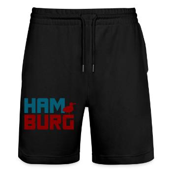 Hamburg Fan Möwe Quote Hansestadt Nordsee - Stanley/Stella Unisex Bio Joggingshorts Trainer  - Schwarz - Vorne - Nik (191cm) & Marisol (170cm)