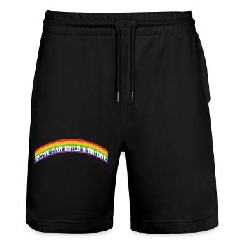 L’amour peut construire un pont | Arc-en-ciel - Short de jogging bio TRAINER Stanley/Stella unisexe - noir - Devant - Nik (191cm) & Marisol (170cm)