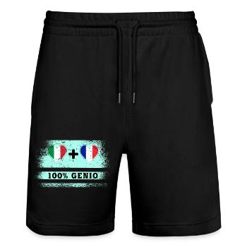 Italy and Finland 100% genius flag - Stanley/Stella Trainer Unisex Organic Jogging Shorts - black - Front - Nik (191cm) & Marisol (170cm)