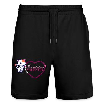 Chat Valentin Coeur - Short de jogging bio TRAINER Stanley/Stella unisexe - noir - Devant - Nik (191cm) & Marisol (170cm)