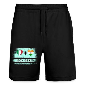 Italien und Indien 100% Genius Flagge - Stanley/Stella Unisex Bio Joggingshorts Trainer  - Schwarz - Vorne - Nik (191cm) & Marisol (170cm)
