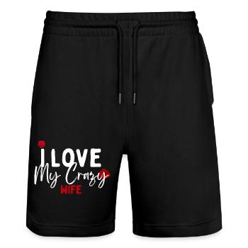 Ich liebe meine verrückte Frau - Stanley/Stella Unisex Bio Joggingshorts Trainer  - Schwarz - Vorne - Nik (191cm) & Marisol (170cm)