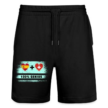 Spanien und Schweiz 100% Flaggengenie - Stanley/Stella Unisex Bio Joggingshorts Trainer  - Schwarz - Vorne - Nik (191cm) & Marisol (170cm)