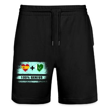 Spain and Pakistan flag 100% genius - Stanley/Stella Trainer Unisex Organic Jogging Shorts - black - Front - Nik (191cm) & Marisol (170cm)